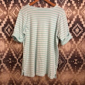 White Stag Women’s Striped Short Sleeve Shirt Size XXL, 100% Cotton